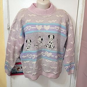 Adele knitwear vintage sweater dalmatian design hearts all over print htf B26